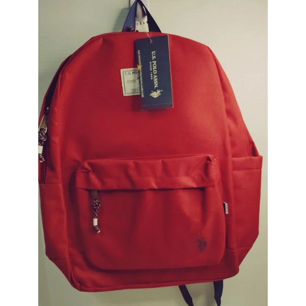 U.S. Polo Assn. Red Solid Unisex Kids Backpack Logo Zip, Pockets, Adjustable